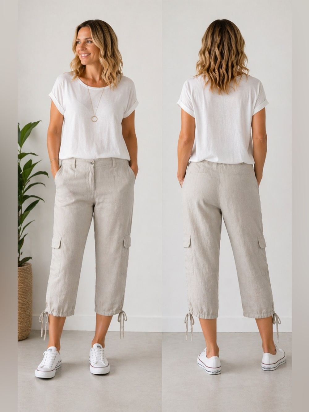IAN FREDERICK Italian linen blend capris with side of leg pockets NWT size S